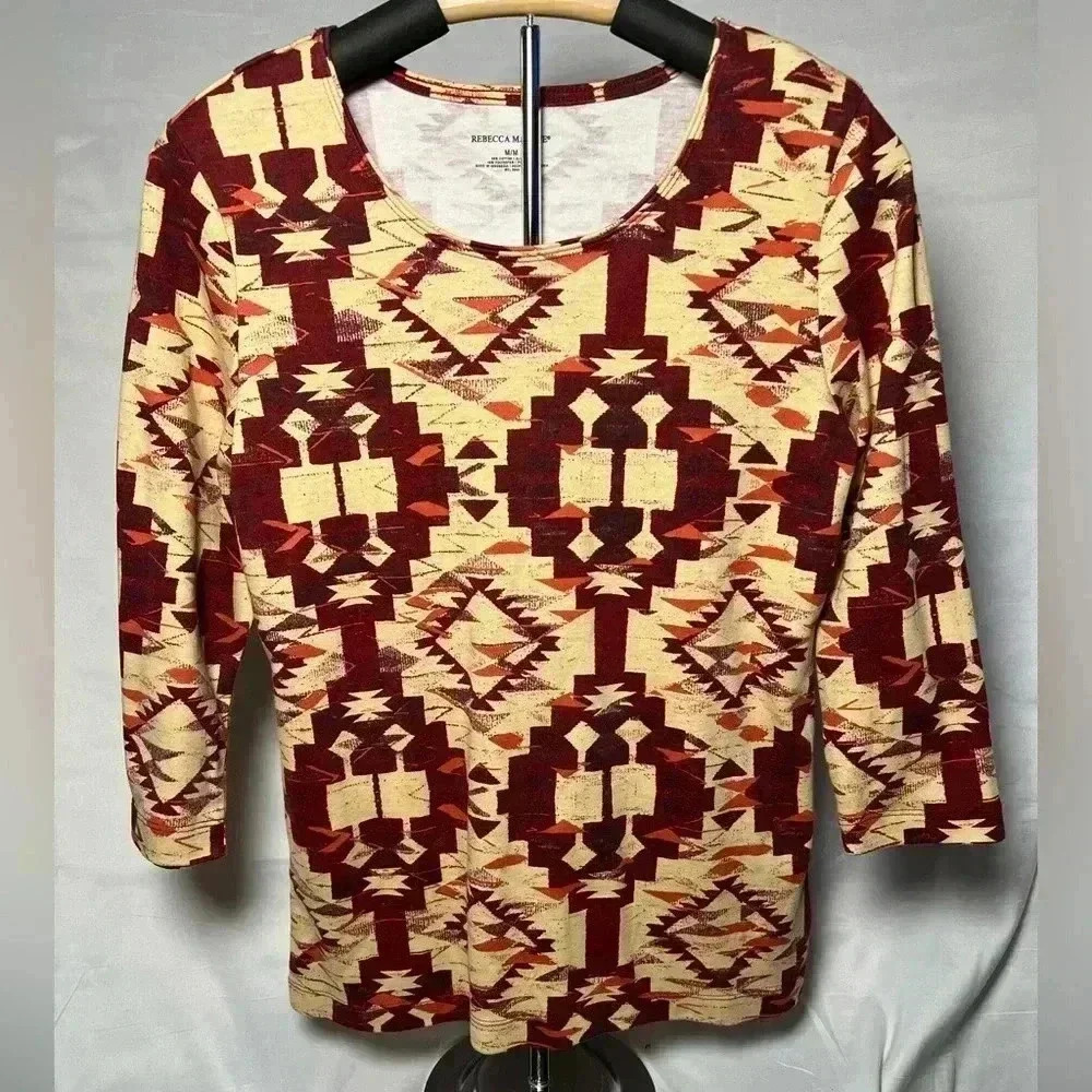 Rebecca Malone Women 3/4 Sleeve Shirt Size M